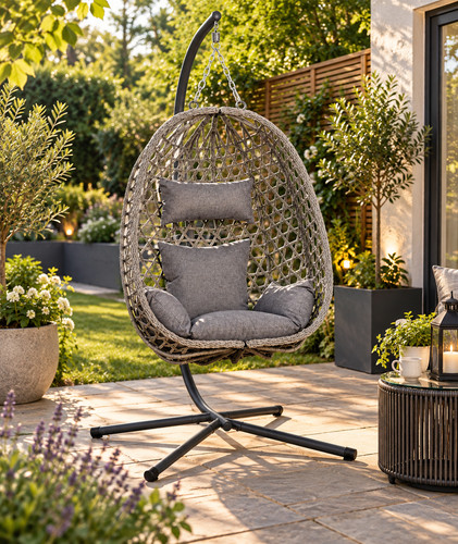 Rattan hanging egg chair - hanging, with