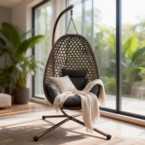 Hanging rattan garden swing - garden,